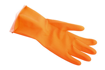 Image showing One orange rubber glove.