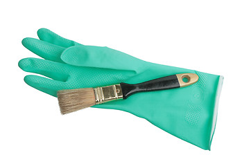 Image showing One green rubber glove and brush.