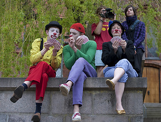 Image showing Clowns playing cards