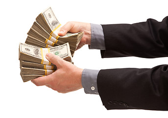 Image showing Man Handing Over Hundreds of Dollars