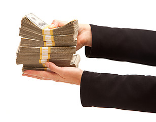 Image showing Woman Handing Over Hundreds of Dollars