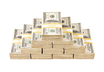 Image showing Stacks of One Hundred Dollar Bills Isolated