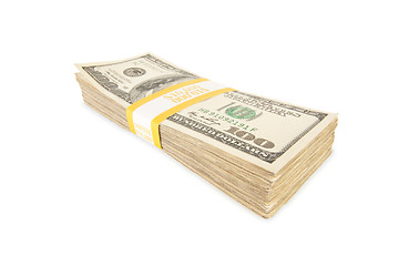 Image showing Stack of One Hundred Dollar Bills Isolated