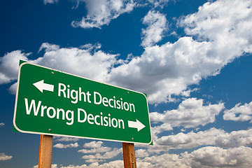 Image showing Right Decision, Wrong Decision Green Road Sign