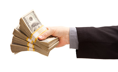 Image showing Man Handing Over Hundreds of Dollars