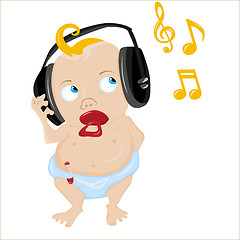 Image showing Cute Baby Listening to some music.