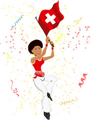 Image showing Black Girl Switzerland Soccer Fan with flag.