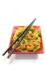 Image showing Pasta with asian shrimp