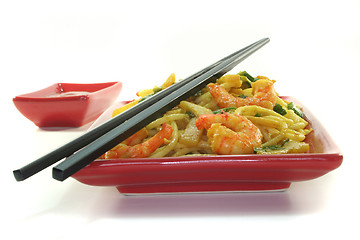 Image showing Pasta with asian shrimp