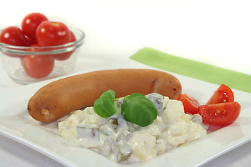 Image showing Bockwurst with potato salad