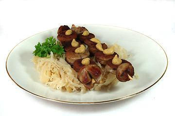 Image showing Sauerkraut with Bratwurst