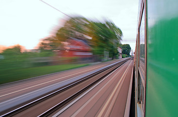 Image showing View from the window of speeding train