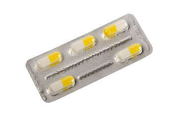 Image showing Yellow-white pills in metallic blister.