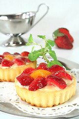 Image showing Strawberry tarts with mint