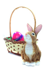 Image showing Easter basket with Easter eggs and Easter bunny