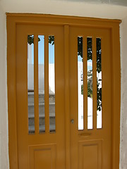 Image showing View of Mykonos through door