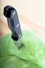 Image showing green cabbage with knife