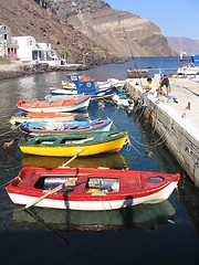 Image showing Colorful fishing boats, Santorini, Greece