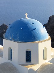 Image showing Blue domed church, Santorini, Greece