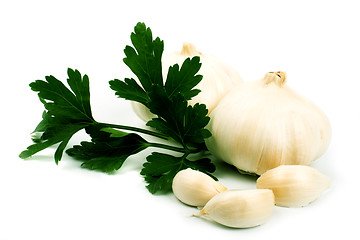 Image showing garlics with green parsley