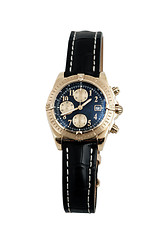 Image showing luxury watch, black leather and gold