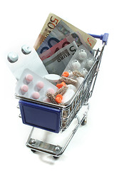 Image showing Shopping Cart with pills and money