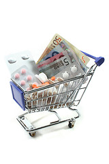 Image showing Shopping Cart with pills and money