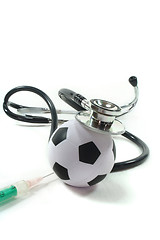 Image showing Stethoscope with football and syringe