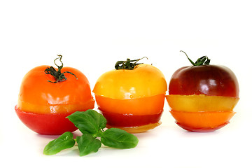 Image showing Layers of multicolored tomatoes