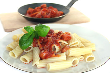 Image showing Tortiglione with tomato sauce