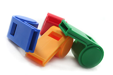 Image showing four whistles