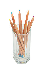 Image showing Set of multicolored wood pencils in glass.