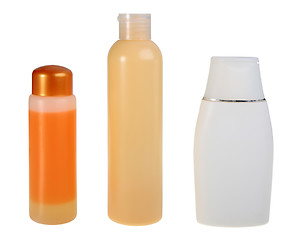 Image showing Set of cosmetic cream in plastic bottles