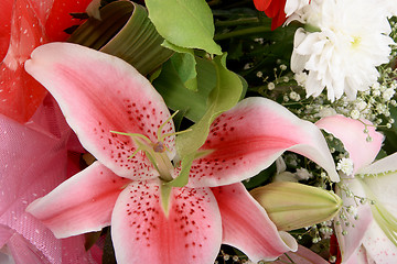 Image showing Bouquet with pink lily