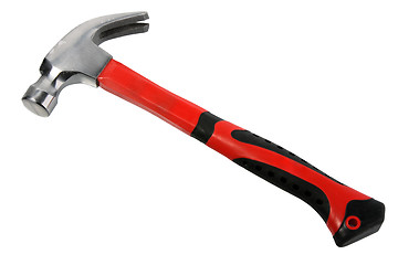 Image showing Single metal hammer with red-black handle.