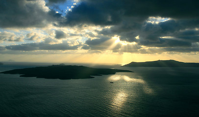 Image showing Stormy weather approaching Santorini