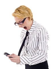 Image showing womna screaming at phone