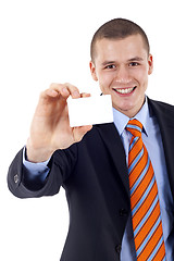 Image showing man presenting blank card