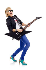 Image showing screaming girl playing guitar