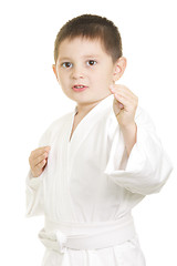 Image showing Karate kid in fighting stance