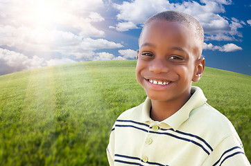Image showing Handsome African American Boy Over Grass and Sky