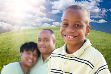 Image showing Handsome African American Boy with Parents