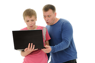 Image showing  father and  son with laptop