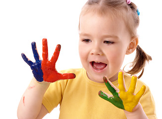 Image showing Cute child with painted hands