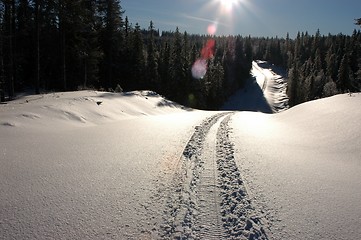 Image showing Snowmobile track