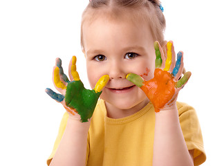 Image showing Cute child with painted hands