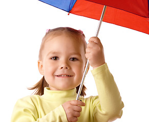 Image showing Cute child with colorful umbrella