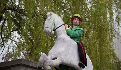 Image showing Clown on horseback