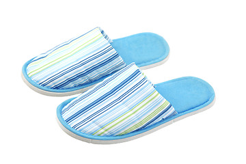 Image showing blue, textile, unisex slippers