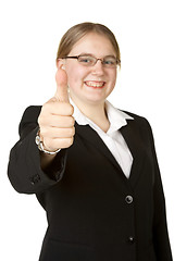 Image showing young business woman with thumbs up 